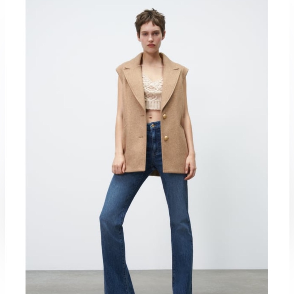Zara Tan Oversized Blazer Collared soft vest Coat Size small/medium